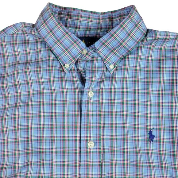 Ralph Lauren Button Down Shirt Slim Fit Light Blue Plaid Pony Logo Mens Size XL - Picture 5 of 10